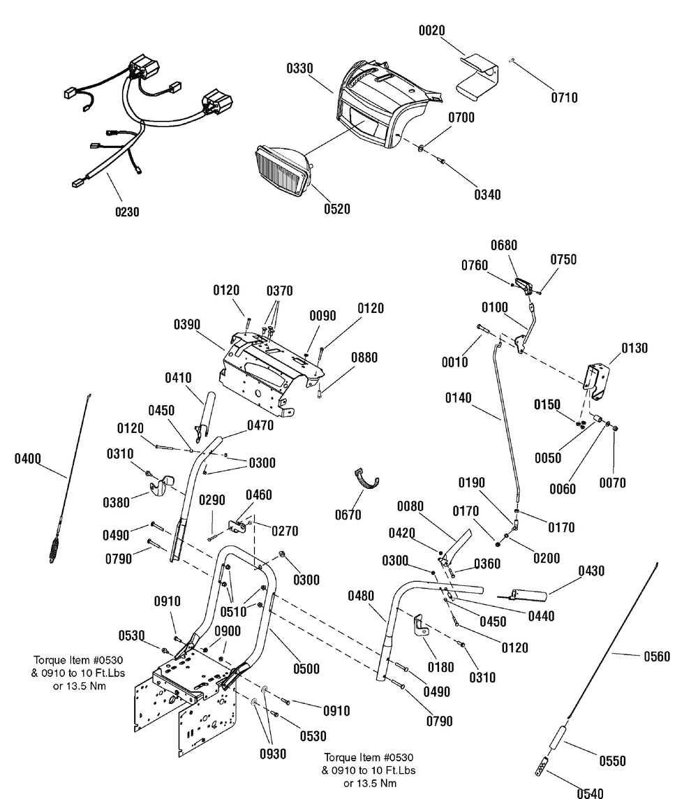 Handles And Controls Group Diagram and Parts List for 1695691 2009 Briggs and Stratton Snow Blower
